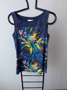 Columbia Navy Floral Scoop Neck Tank with Pink & Green Accents